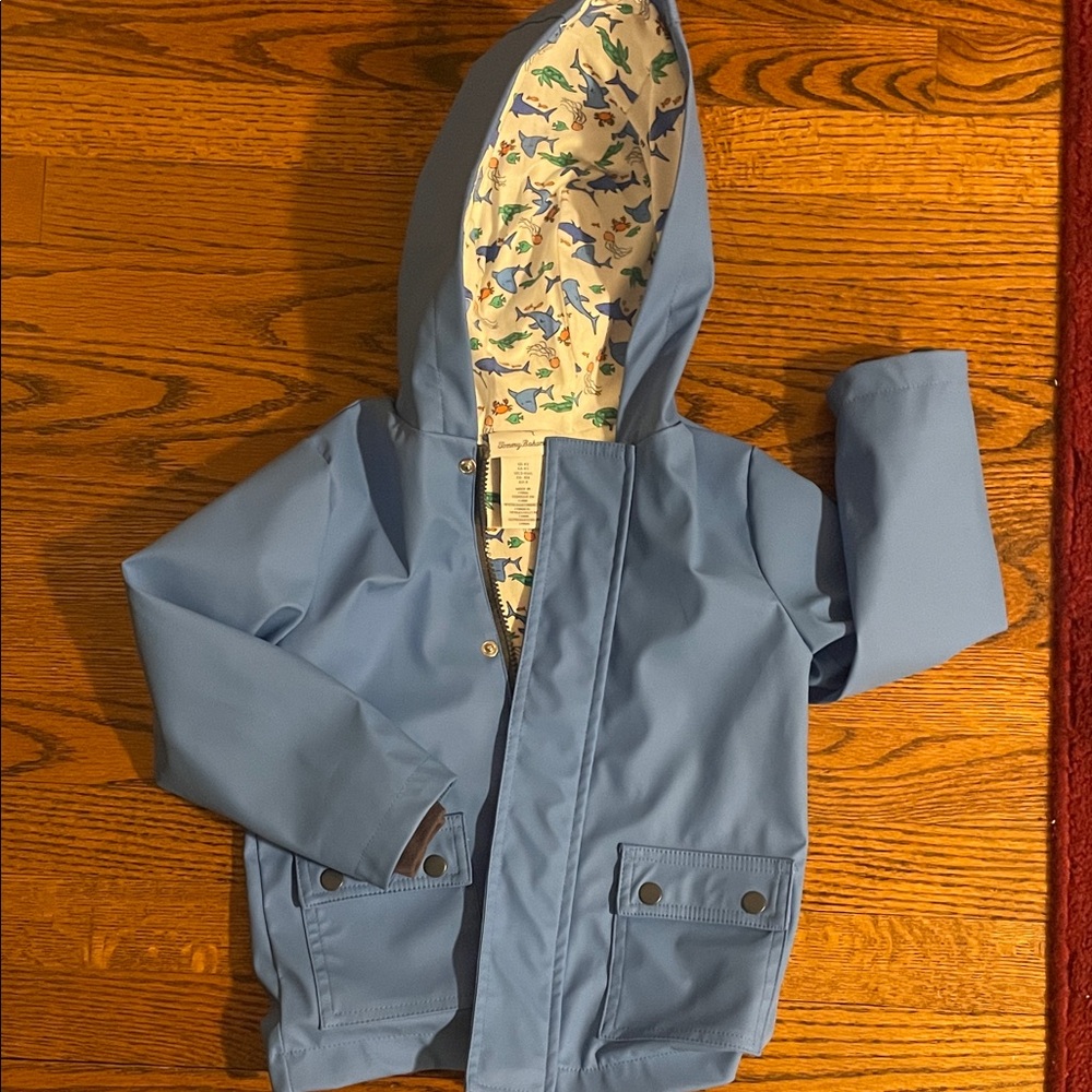 Tommy Bahama Light Blue Kids Hooded Raincoat with Dino Lining